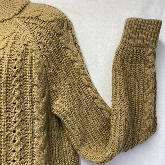 J.Crew Azra Cable Knit Pullover Sweater Women Medium Tan Mock Neck Wool Blend - Picture 12 of 16
